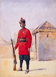 シャープールの第22パンジャビスアワンの兵士、GFマクマン少佐による「インドの軍隊」のイラスト、1908年に1911年に出版